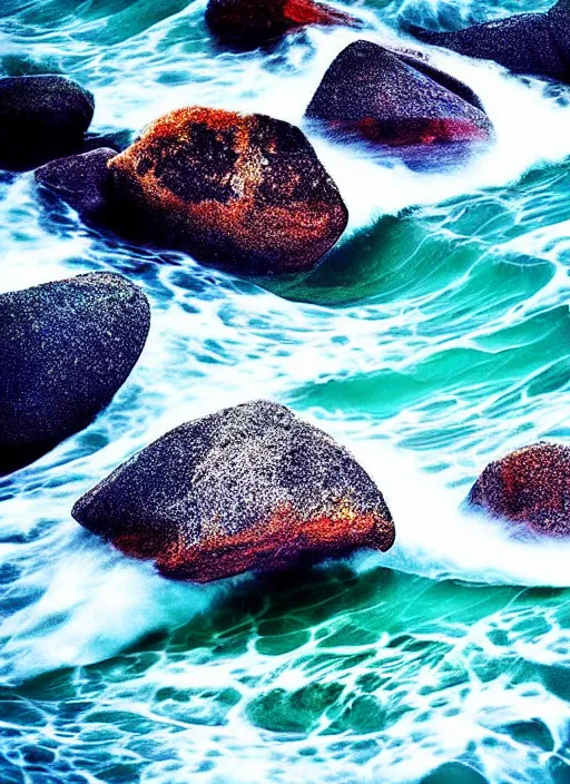 Prompt: beautiful rocks in ocean waves photograph