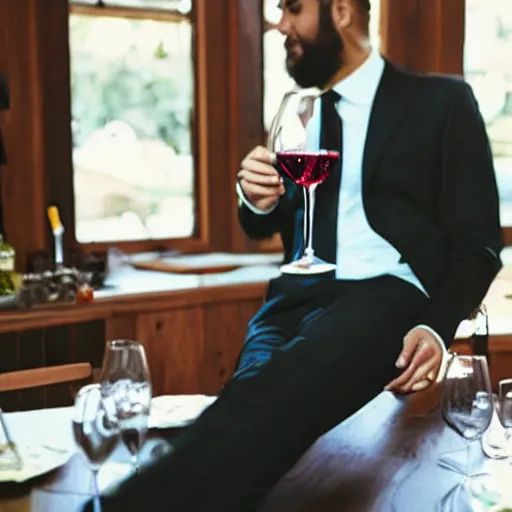 Image similar to alligator in a suit drinking a fancy wine