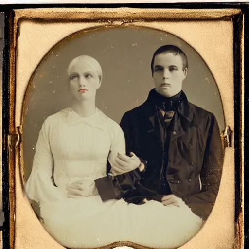 Image similar to Daguerreotype of a post-punk goth couple