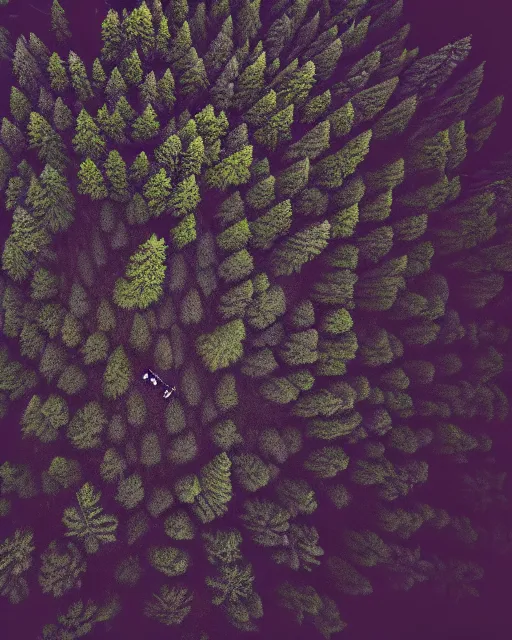 Image similar to werewolf in forest at night, shot from drone, grainy, polaroid