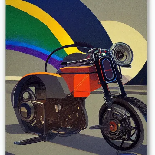 Prompt: 🌈 abstract motorcycle engine droid by atey ghailan and edward hopper