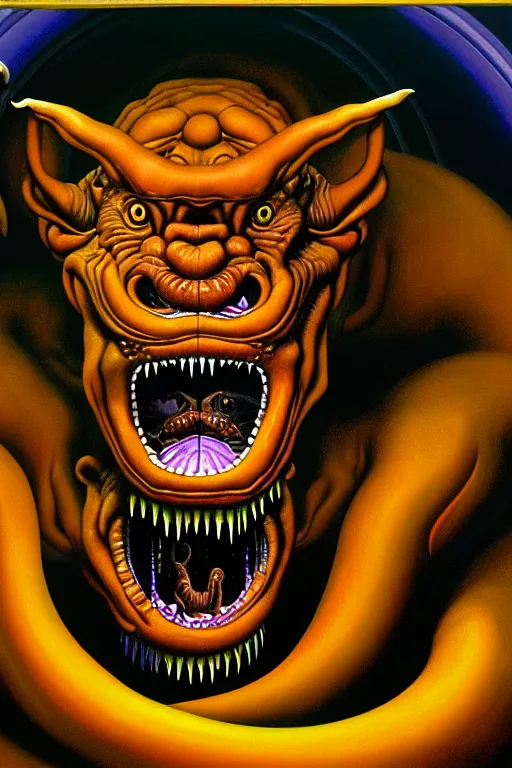 Image similar to a hyperrealistic painting of a chimera creature breaking out of a containment chamber in a secret science laboratory facility, by chris cunningham and richard corben, highly detailed, vivid color,