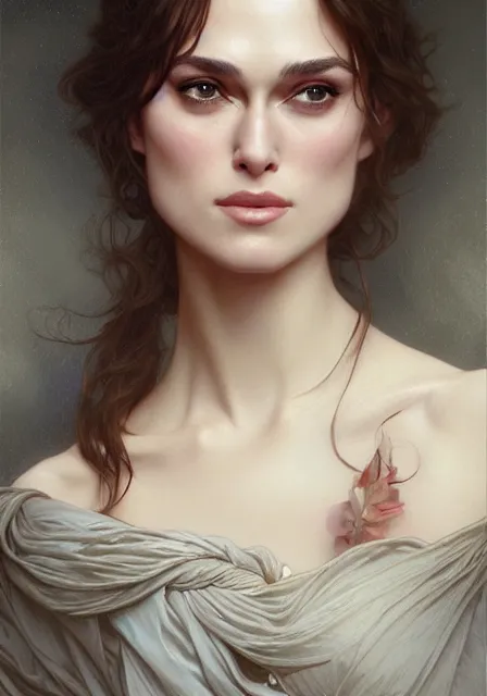 Image similar to leanna stark keira knightley, intricate, elegant, highly detailed, digital painting, artstation, concept art, smooth, sharp focus, illustration, art by artgerm and greg rutkowski and alphonse mucha and william - adolphe bouguereau