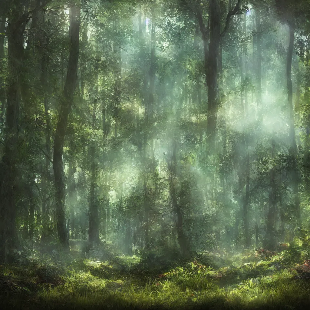 Image similar to a clearing in a forest, digital art, highly detailed, realistic, bright colors, 8 k, trending on artstation, studio lighting