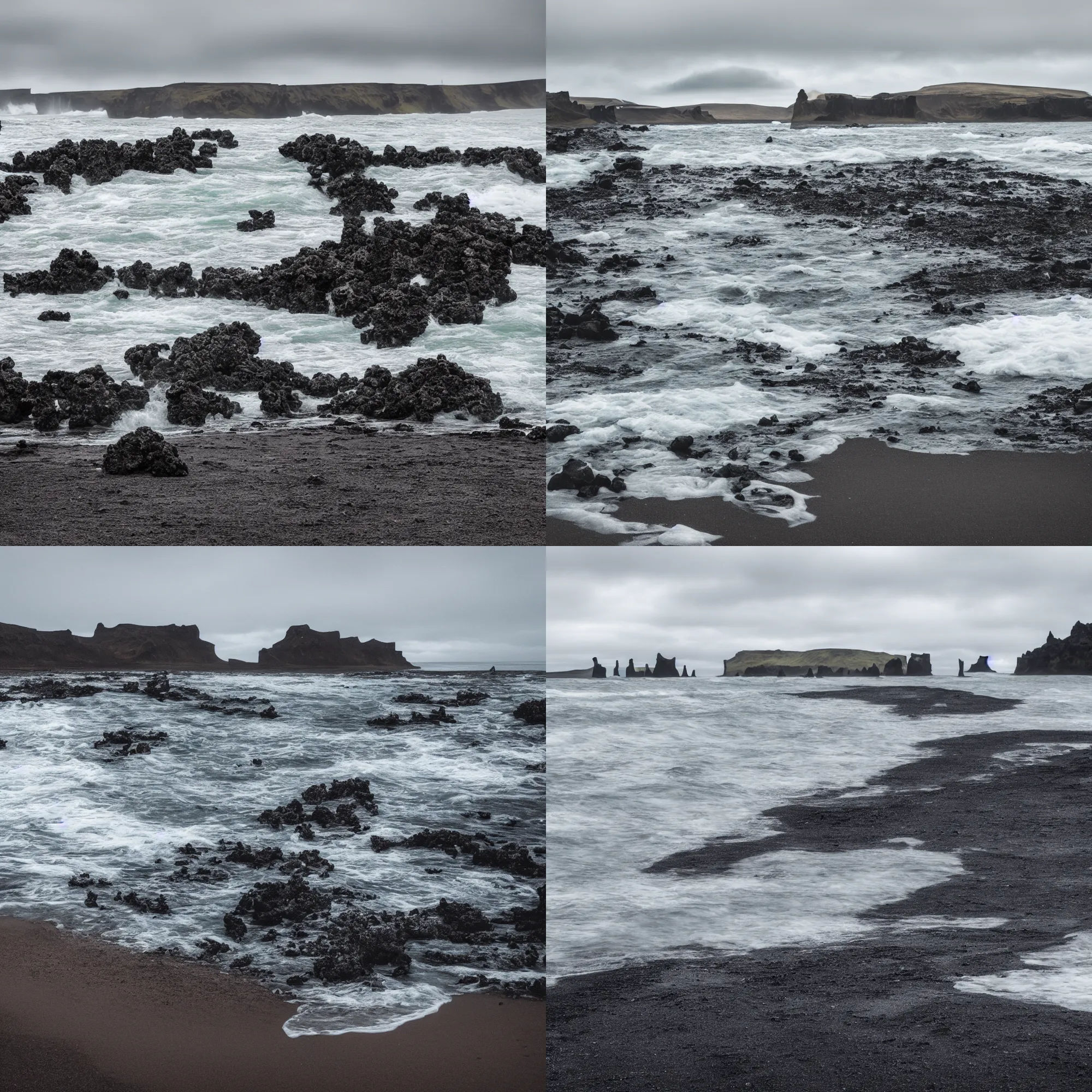 Prompt: Beach in Iceland in overcast weather