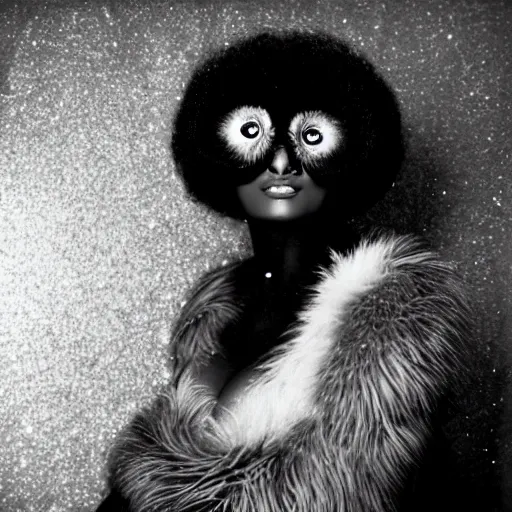 Prompt: 1 9 7 0 s disco era glamour shot of an owl with an afro