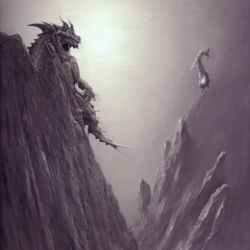 Image similar to dragon slayer concept art, beksinski