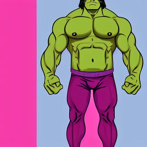 Image similar to hulk in cute pink pants, detailed illustration