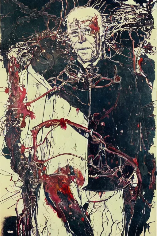 Image similar to Joe Biden full body shot, Body horror, biopunk, by Ralph Steadman, Francis Bacon, Hunter S Thompson