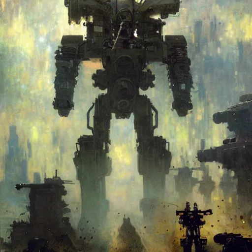 Image similar to six meters tall mech fighting in an urban environment, epic action scene, by gaston bussiere craig mullins jc leyendecker gustav klimt artgerm greg rutkowski john berkey, bergey, craig mullins, ruan jia, raymond swanland, jeremy mann, tom lovell, alex malveda, ray casting, hdr