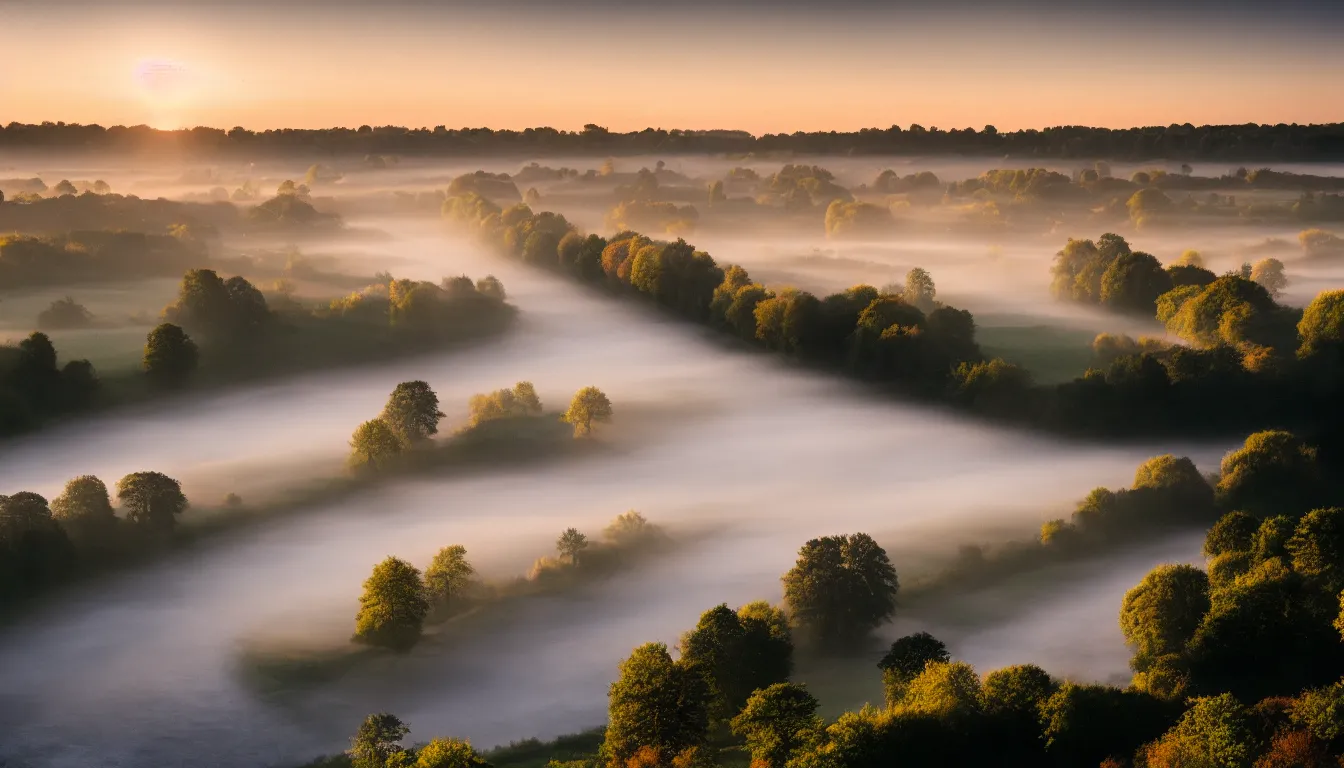 Image similar to A landscape photo taken by Kai Hornung of a river at dawn, misty, early morning sunlight, cold, chilly, rural, English countryside