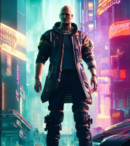 Image similar to cyberpunk 2 0 7 7, charismatic rugged male battle woody harrelson - mage portrait, clothed in hooded, metal - plated battle armor atmospheric lighting painted intricate volumetric lighting, beautiful, sharp focus, ultra detailed by leesha hannigan, ross tran, thierry doizon, kai carpenter, ignacio fernandez rios