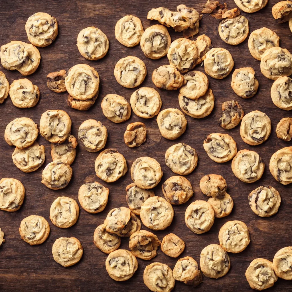 Image similar to close - up view of torcetti cookies on top of a wooden table, 8 k, high detail, photorealistic, proper shading