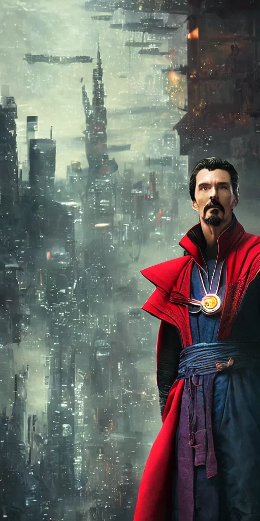 Image similar to cyberpunk, dr strange, photograph, cinematic,