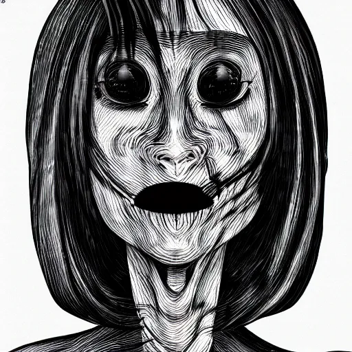 Image similar to a distorted and disfigured woman, in the style of junji ito