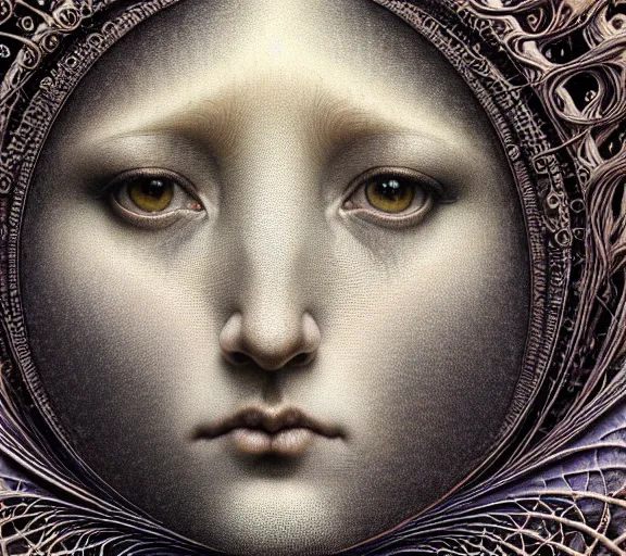 Image similar to detailed realistic beautiful moon goddess face portrait by jean delville, gustave dore, iris van herpen and marco mazzoni, art forms of nature by ernst haeckel, art nouveau, symbolist, visionary, gothic, neo - gothic, pre - raphaelite, fractal lace, intricate alien botanicals, ai biodiversity, surreality, hyperdetailed ultrasharp octane render