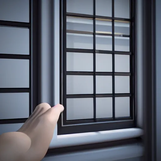 Image similar to 3 d rendered image of a hand opening window, fresh air blender 3 d keyshot unreal engine