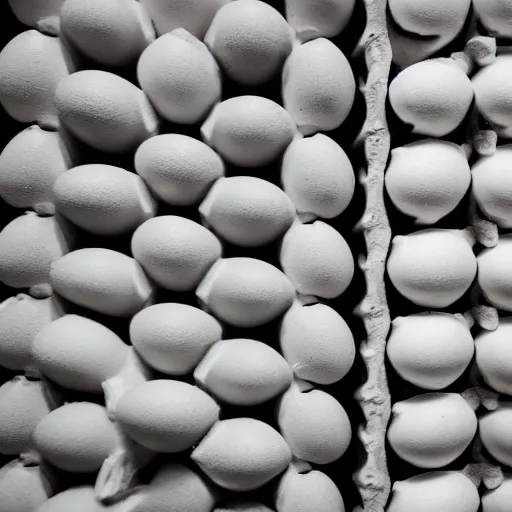 Image similar to several hundred eggs stacked into shapes