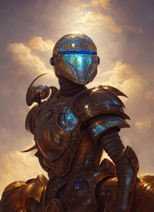 Image similar to highly detailed portrait of reflection of dragonfire on shiny knight helmet, raytracing, fantasy art by by simon bisley, loish, rhads, ferdinand knab, makoto shinkai and lois van baarle, ilya kuvshinov, rossdraws, tom bagshaw, global illumination, radiant light, detailed and intricate environment