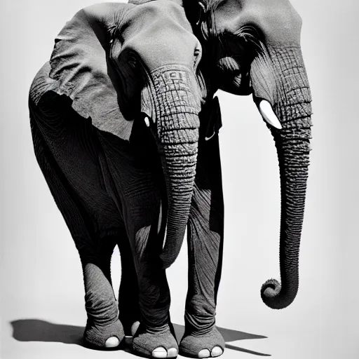 Image similar to a person with an elephants trunk, large format film photograph by richard avedon