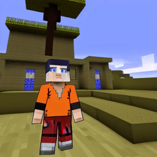 Prompt: Naruto playing Minecraft