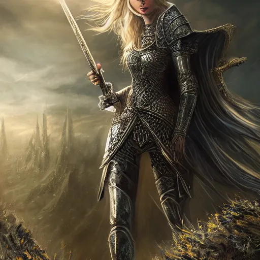 Image similar to the picture of taylor swift in a knight armor, epic fantasy art, mystical, mystic atmosphere, mythology, photo realistic, high detail, ultra realistic, hyper realistic, high definiton, 4 k uhd,