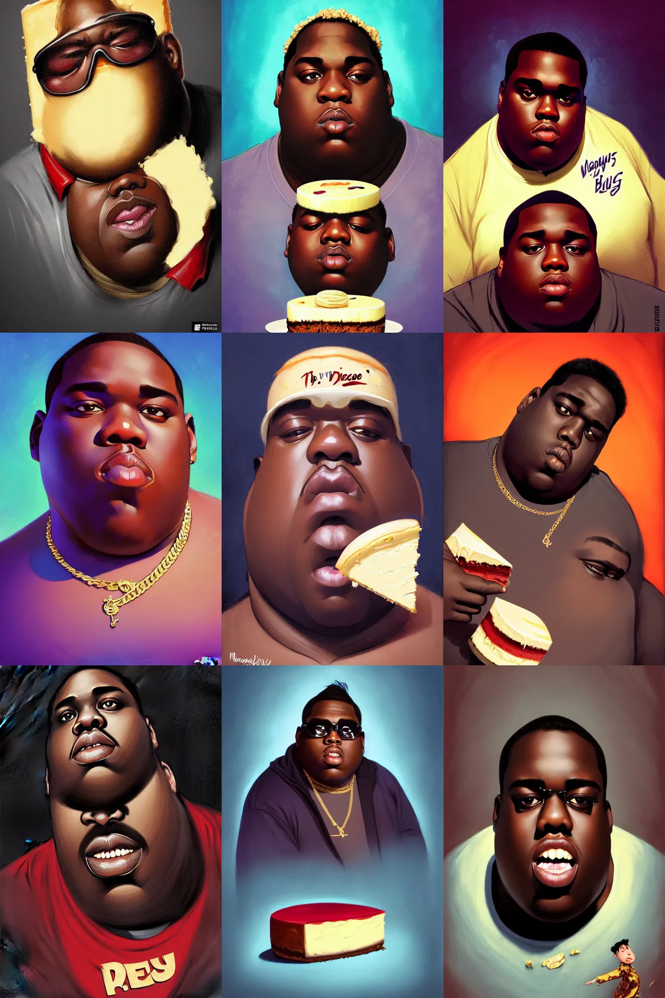Prompt: the notorious b. i. g. as a tasty cheesecake, decadence, opulence, don't hug me i'm scared, animation pixar style, shaded lighting poster by magali villeneuve, artgerm, jeremy lipkin and michael garmash, rob rey and kentaro miura style, trending on art station