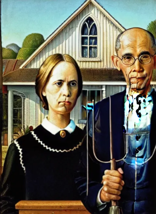 Image similar to obama in american gothic by grant wood