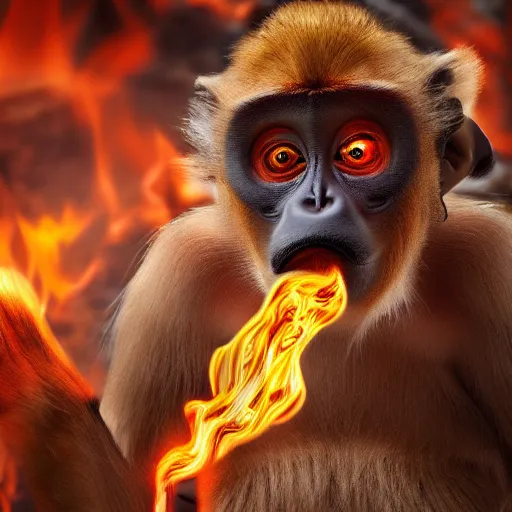 Image similar to pretty blond steampunk monkey surrounded by lava, 8 k, shallow depth of field, 8 k, ultra high detail, concept art,