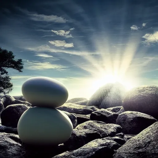 Image similar to a soulful concert as a small cute adorable pebble rock stone sings a lullaby before the heat death of the universe, wide shot, landscape, god rays, spot light, cinematic lighting, celestial, animism, so nice, so nice