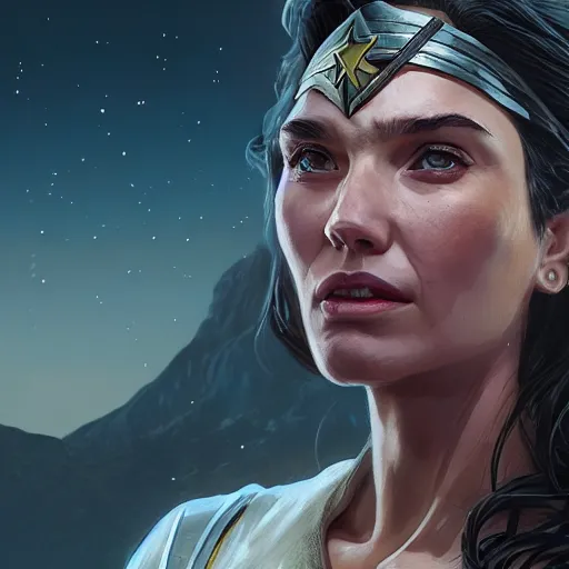 Image similar to highly detailed portrait, wonder woman, in gta v, stephen bliss, unreal engine, fantasy art by greg rutkowski, loish, rhads, ferdinand knab, makoto shinkai and lois van baarle, ilya kuvshinov, rossdraws, tom bagshaw, global illumination, radiant light, detailed and intricate environment