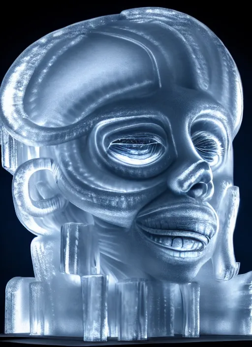 Prompt: ice sculpture by h. r. giger, victoria frances, cinematic lighting, specular highlights,