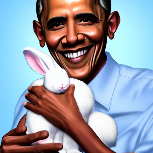 Prompt: Obama holding a small white bunny, realistic, ultra high detail, 8k.
