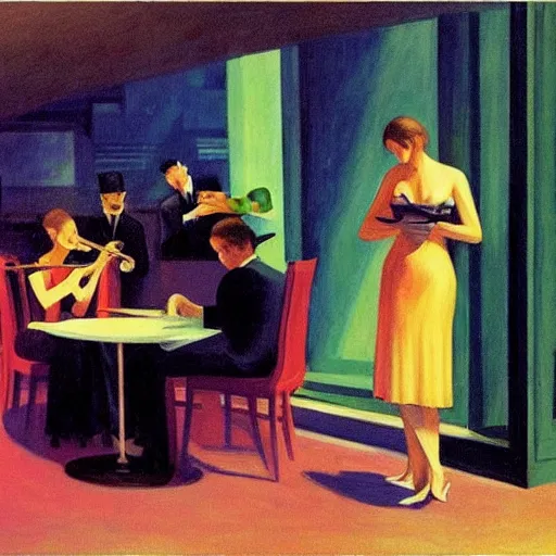 Prompt: night of Jazz music by Edward Hopper