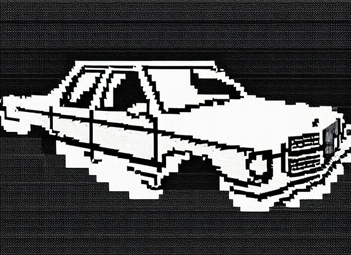 Image similar to synthesized hologram aiburning wrecked mercedes 1 2 4, pixelart, game 8 - bit monochrome gameboy!!, award winning. dramatic. trending on artstation, low resolution sync