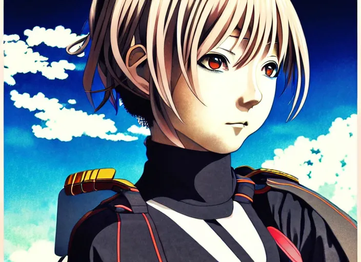 Image similar to last exile, editorial illustration colorful, anime portrait of shiina ringo, murata range, manga, ilya kuvshinov, fine texture, realistic shading, fine details, matte colors, dramatic lighting, dynamic composition, mucha, moody, vivid, volumetric, stippled lighting, cinematic, perfect anime face