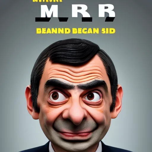 Image similar to Poster for the 2022 Mr. Bean CGI Animated Movie, Mr. Bean's head and body peaking out of the right side of the screen, Mr. Bean has a smug expression on his face, highly detailed, very detailed, extremely detailed, detailed, digital art, trending on artstation, CGI, 3D