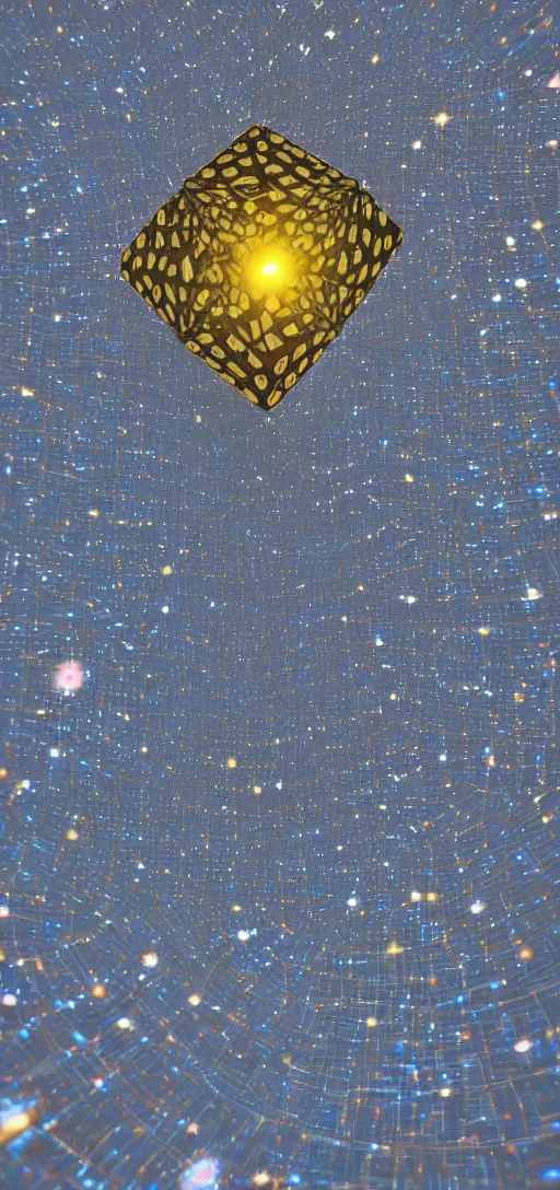 Prompt: an 8 k hi res cinematic 8 0 mm macro up close photo of the all seeing all knowing tessaract hyper cube at the center of the milky way galaxy nasa jwst andromeda witch