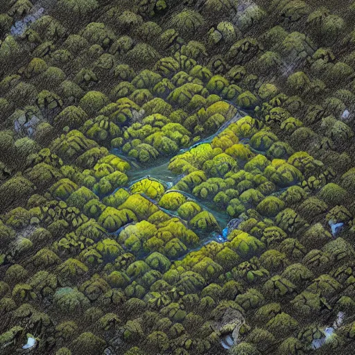 Prompt: beautiful isometric intricate forest, swamp, rain