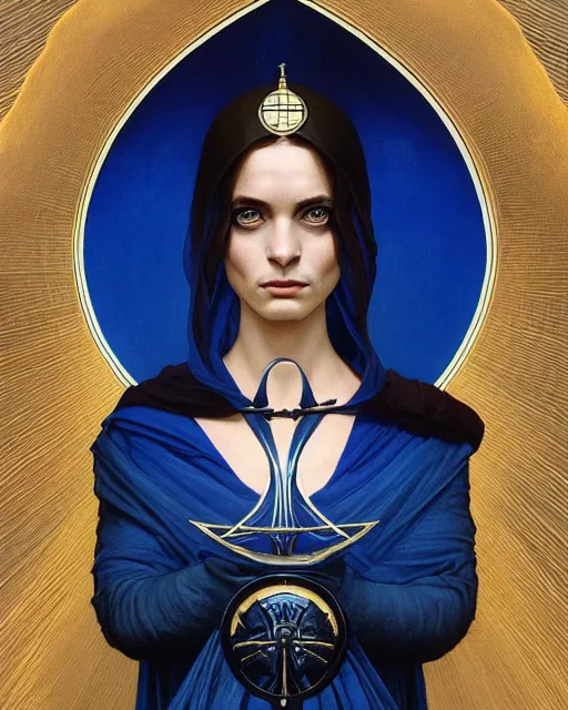 Image similar to portrait of saint alia atreides of the knife, fully royal blue eye sockets eye, dune, science fiction, frank herbert, intricate, elegant, highly detailed, digital painting, artstation, concept art, sharp focus, illustration, art by artgerm and greg rutkowski and alphonse mucha