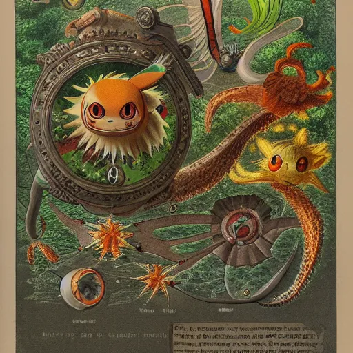 Prompt: detailed illustration of a pokemon in 1 8 8 0 johnson's household book of nature by alexander marshal, ernst haeckel, alexander marshal, matte artwork, artstation