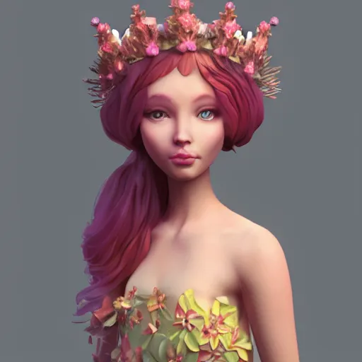 Image similar to a beautiful 3d render illustration of a flower princess, featured on artstation, blender, zbrush