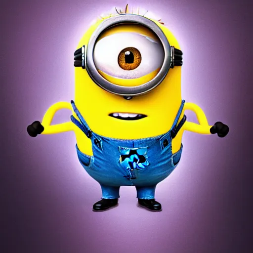 Image similar to a drawing of a minion taking over the universe by merging all known matter, ultra detailed, digital art, award - winning, trending on artstation, realistic, magic, neon, glow, mystery