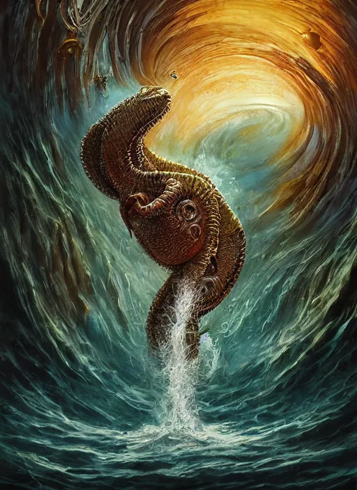 Image similar to a painting of a creature in the water, poster art by chris moore, cg society contest winner, digital art, movie poster, cosmic horror, lovecraftian