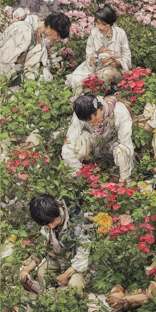 Image similar to oil painting scene from blooming gardeners by kim jung gi