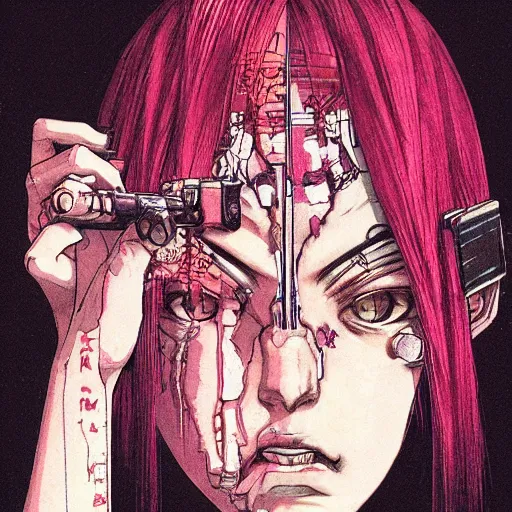 Image similar to android, killer - girl, high detail of the face, full body, close - up, 1 / 6 katsuya terada, style of cyberpunk, night, city,