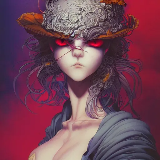 Image similar to prompt : magestic rogue portrait soft light painted by james jean and katsuhiro otomo, inspired by evangeleon anime, smooth face feature, intricate oil painting, high detail illustration, sharp high detail, manga and anime 1 9 9 0