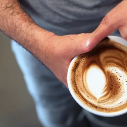 Prompt: a short middle eastern man makes a cappuccino