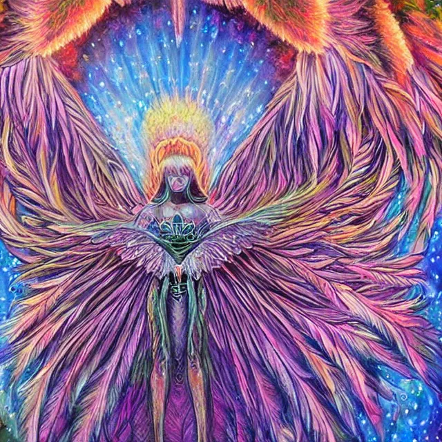 Prompt: angelic seraphim Lovecraftian celestial covered in eyes feathers and wings, oil painting award winning, chromatic aberration sharp colors, symmetrical geometry sublime angel be not afraid