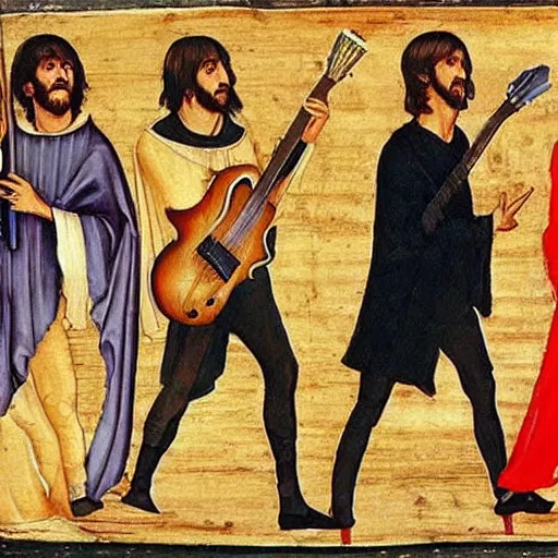 Prompt: the Beatles as a medieval painting